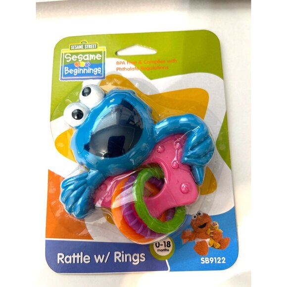 Cookie Monster Baby Toy Sesame Street Beginings Baby Rattle/Rings SB9122 0-18 Mo - Picture 1 of 4
